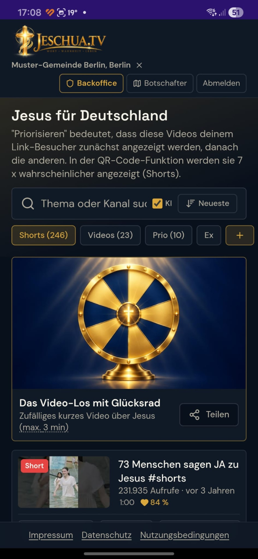 Go-Player Videoliste mit Shorts, KI-Filter, Priorisierung und Video-Los